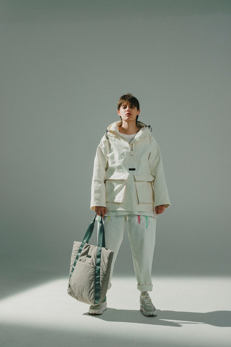 Two Face Puffer Tote Bag Light Gray